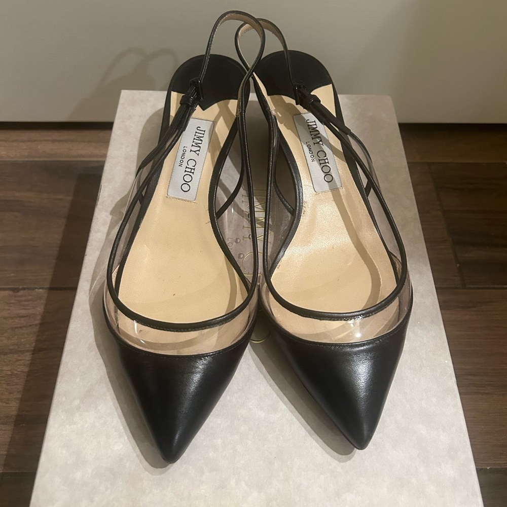Jimmy Choo Gemma 40 Leather Plexi Slingback Pump - MSRP $750